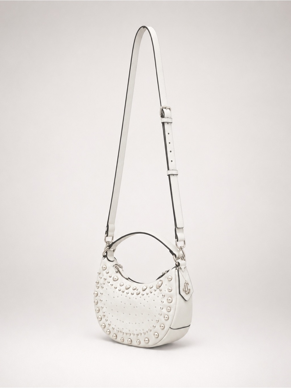 Jimmy Choo White Pearl-Studded small hobo crossbody bag